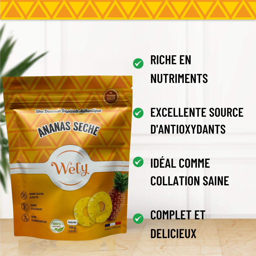 Wely - Ananas Séché Premium - (Lot de 3 x 100g)